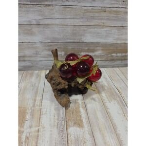Vintage Mid Century Lucite Grape Cluster on Natural Driftwood Burl Base Red